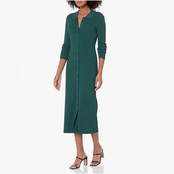 NWT Ribbed  Button Down Midi Dress in Green - Size XXS - Picture 1 of 15